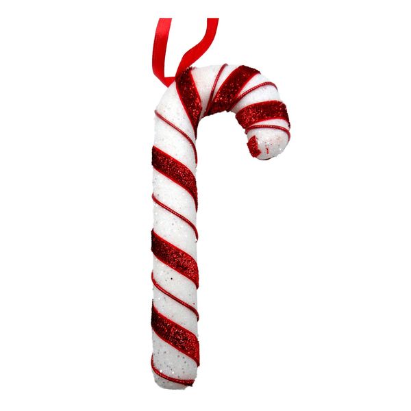 Glitter Candy Cane Hanging Decoration - Red/White - 17cm