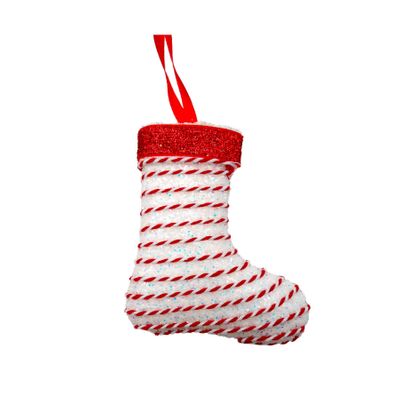 Glitter Stocking Hanging Decoration - White/Red - 11cm