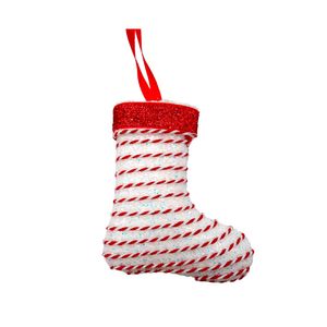 Glitter Stocking Hanging Decoration - White/Red - 11cm