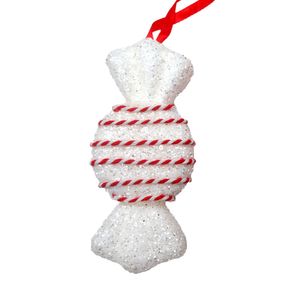 Round Candy with Glitter/String Detail Hanging Decoration - White / Red - 14cm