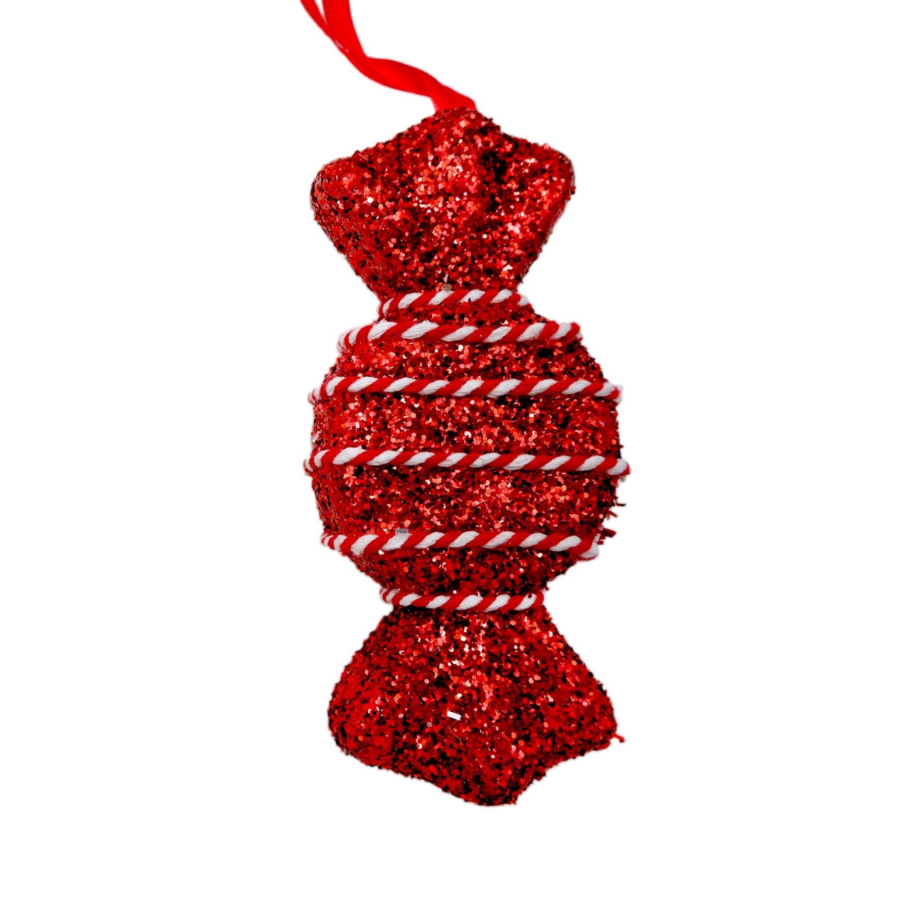 Round Candy with Glitter/String Detail Hanging Decoration - Red - 14cm