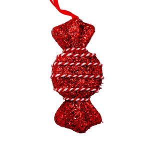 Round Candy with Glitter/String Detail Hanging Decoration - Red - 14cm
