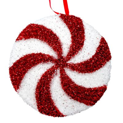 Candyland Swirl Disc Hanging Decoration - Red/White - 24cm