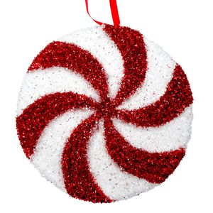 Candyland Swirl Disc Hanging Decoration - Red/White - 24cm