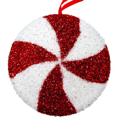 Candyland Wide Swirl Disc Hanging Decoration - Red/White - 24cm
