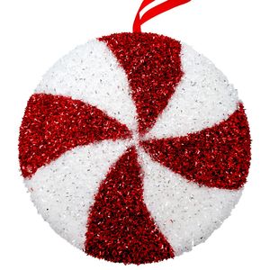 Candyland Wide Swirl Disc Hanging Decoration - Red/White - 24cm