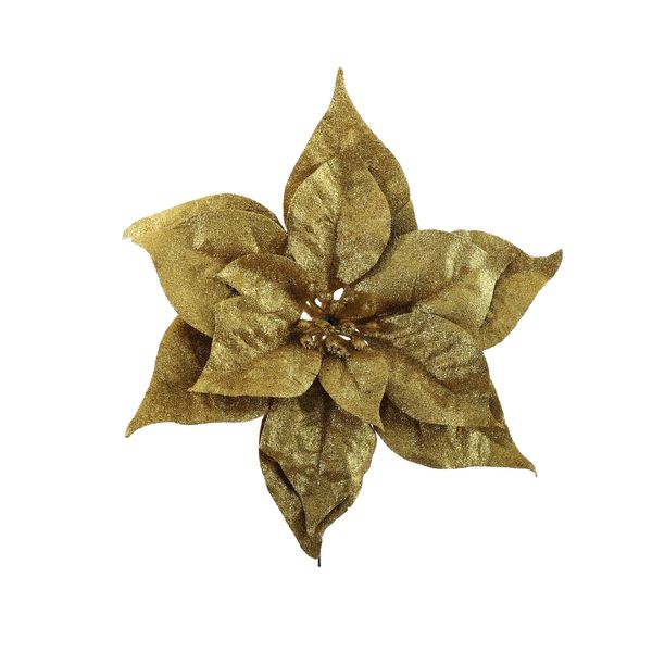 Sparkle Finish Poinsettia Pick - Gold - 24cm