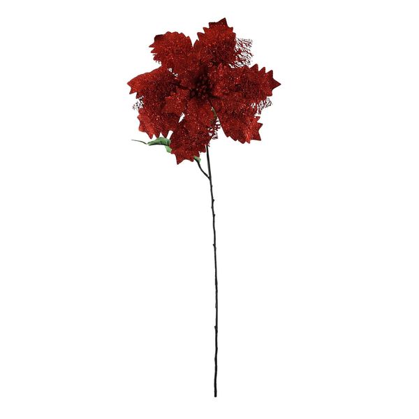 Giant Glitter & Sequin  Poinsettia Stem - Red - 70cm