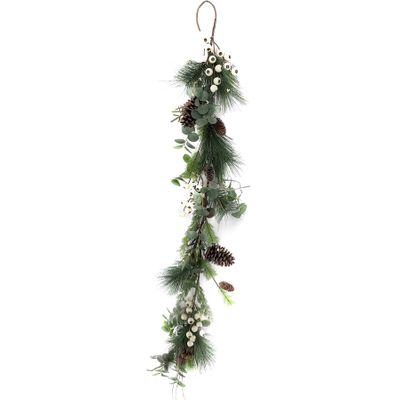 Pine Cone & Foliage Garland - Green/White - 150cm