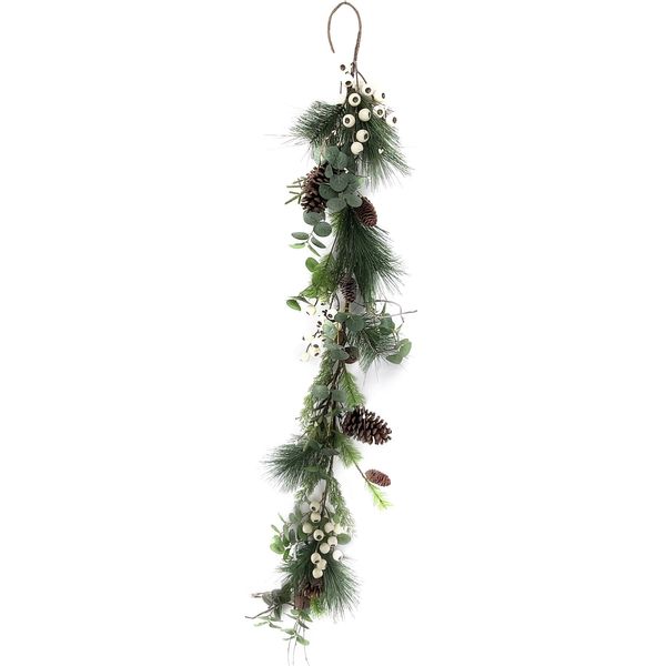 Pine Cone & Foliage Garland - Green/White - 150cm