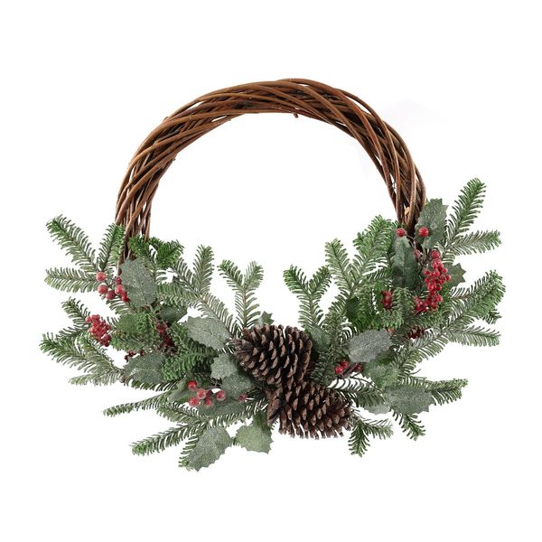Willow Half Wreath with 2 Cones & Berries - 55cm