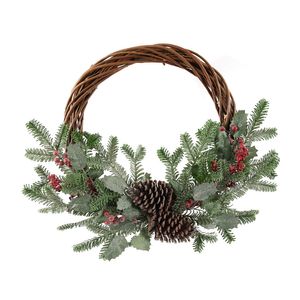Willow Half Wreath with 2 Cones & Berries - 55cm
