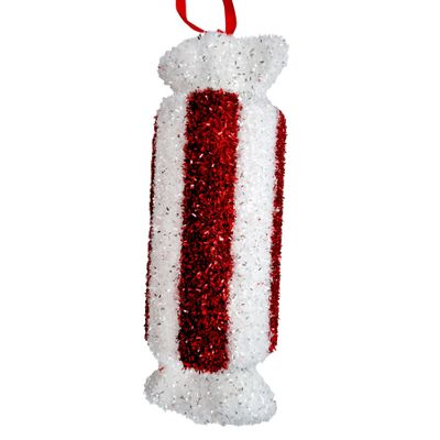 Candyland Rectangular Striped Candy Hanging Decoration - Red/White - 29cm