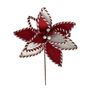 Striped Edge Fabric Poinsettia Pick - Red/White - 30cm