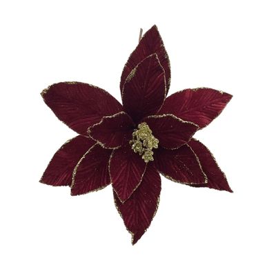 Poinsettia with Gold Glitter Edge Pick - Maroon - 30cm
