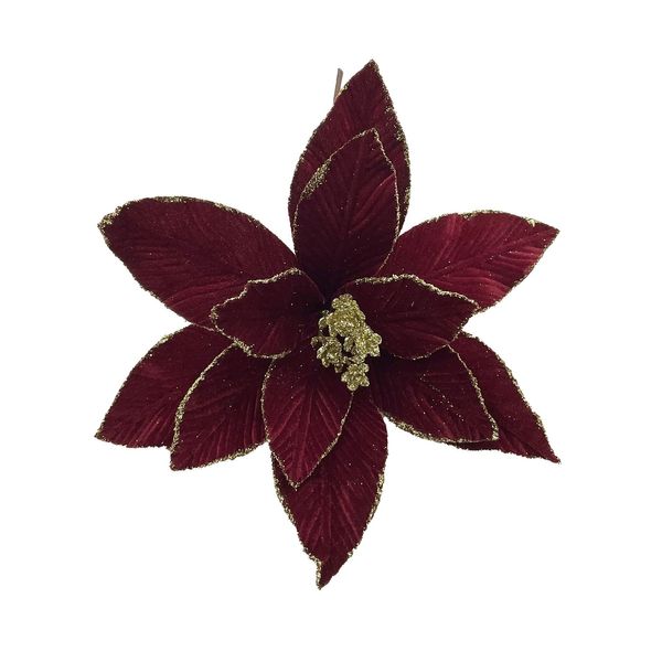 Poinsettia with Gold Glitter Edge Pick - Maroon - 30cm