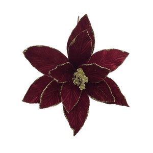 Poinsettia with Gold Glitter Edge Pick - Maroon - 30cm