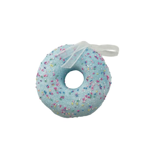 Glitter Donut Hanging Decoration - Light Blue - 15cm