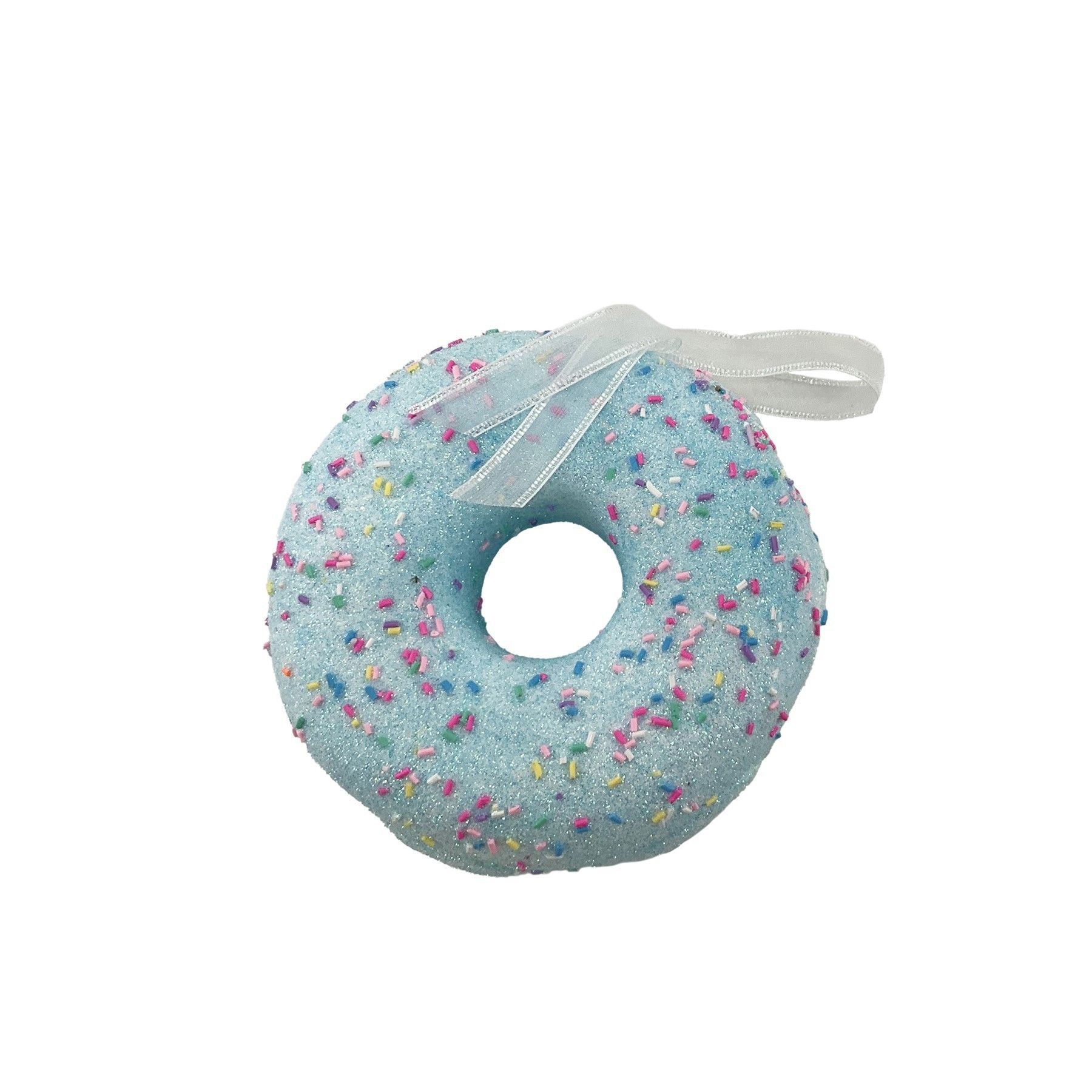 Glitter Donut Hanging Decoration - Light Blue - 15cm