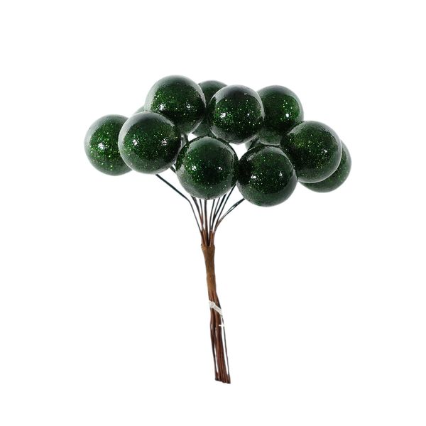 Shiny Berry Bunch Pick - Green - 11cm
