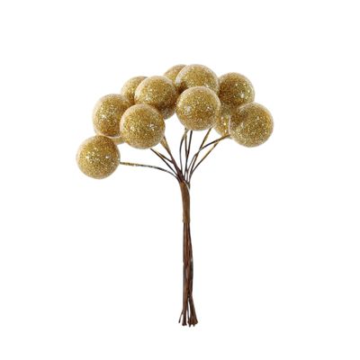 Shiny Small Berry Bunch Pick - Gold - 11cm
