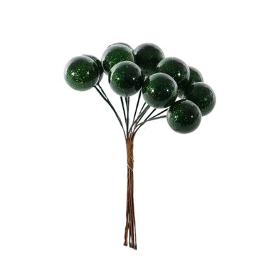 Shiny Small Berry Bunch Pick - Green - 11cm