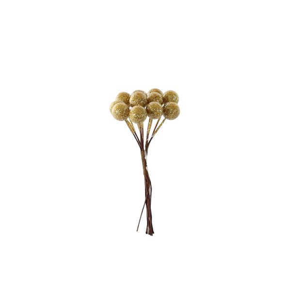 Shiny Mini Berry Bunch Pick - Gold - 10cm