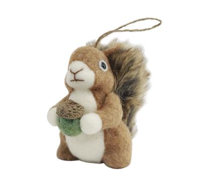 Squirrel holding an Acorn Hanging Decoration - 11cm