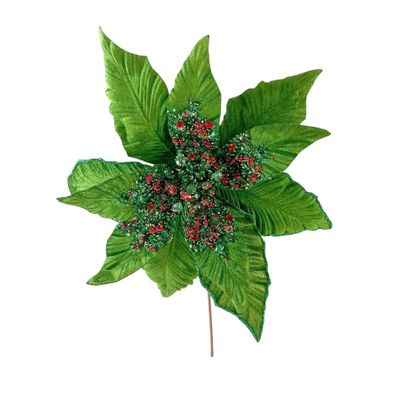 Beaded Poinsettia Stem - Green - 50cm