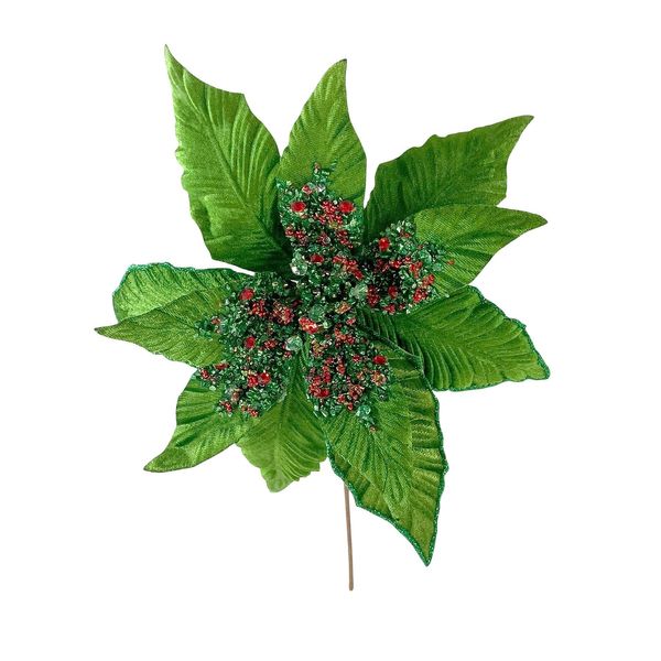 Beaded Poinsettia Stem - Green - 50cm