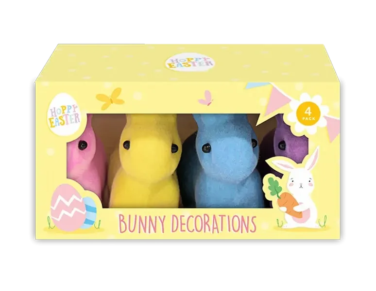 Pack of 4 Mini Flocked Bunny Decorations	