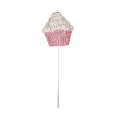 Sparkly Cupcake Pick - Pink/White - 71cm