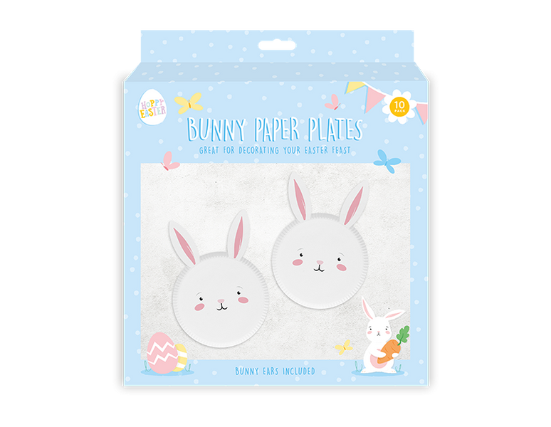 Pack of 10 Easter Bunny Paper Plates with Attachable Ears	