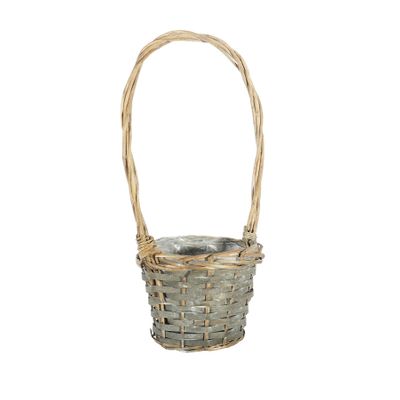 Small  Woodchip Basket  with Handle and Liner - Grey Wash - Dia 16cm