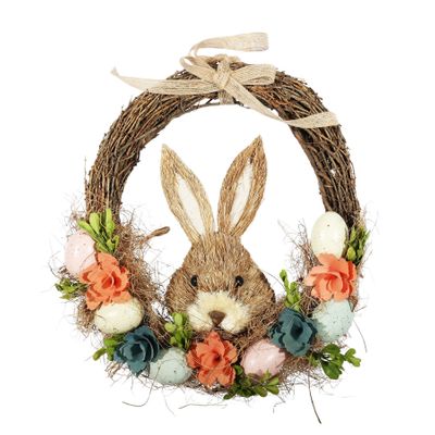 Easter Half Wreath - Rabbit Face / Eggs & Paper Flowers - 35cm
