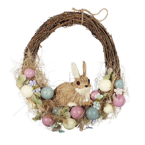 Easter Half Wreath With  Sitting Rabbit - 35cm