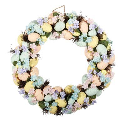 Easter - Egg Wreath with Pastel Spring Flowers - 43cm