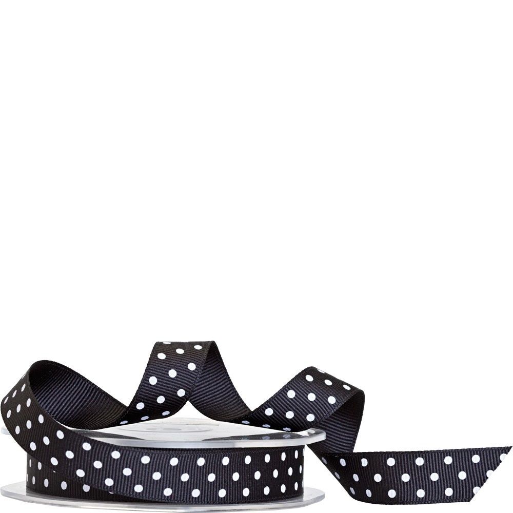 15mm Grosgrain Polka Dot Ribbon � Black & White_1