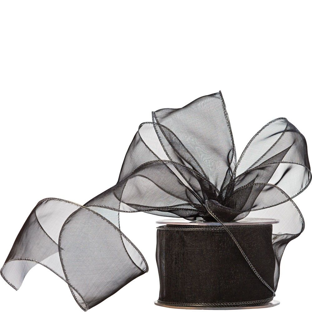 60mm Wired Edge Plain Organza Ribbon � Black_1