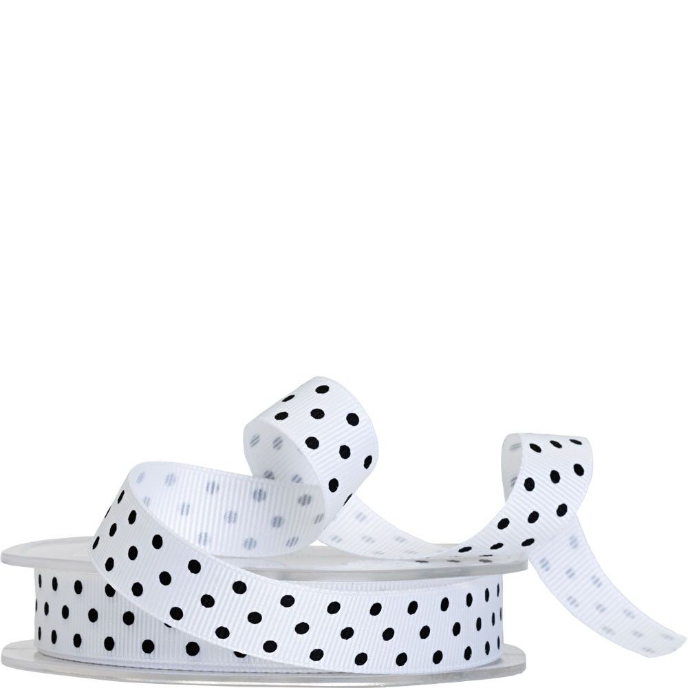 15mm Grosgrain Polka Dot Ribbon � White & Black_1
