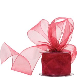 60mm Wired Edge Plain Organza Ribbon  Red (Raspberry)