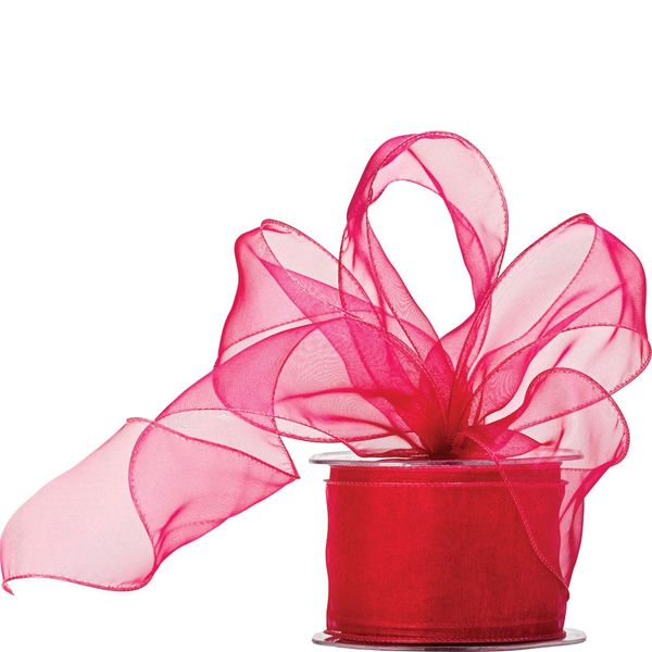 60mm Wired Edge Plain Organza Ribbon  Pink (Hollywood Cerise)