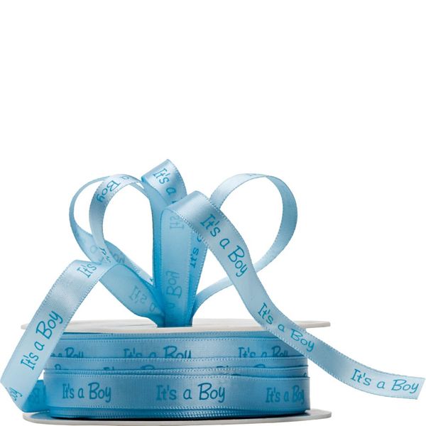 10mm Satin Message Ribbon  Its a Boy Baby Blue_1