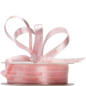 10mm Satin Message Ribbon  Its a Girl Baby Pink_1