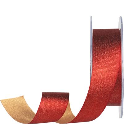 25mm Satin-Effect Polyester Ribbon  Glamour Duo (Metallic Red & Gold)