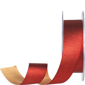 25mm Satin-Effect Polyester Ribbon � Glamour Duo (Metallic Red & Gold)
