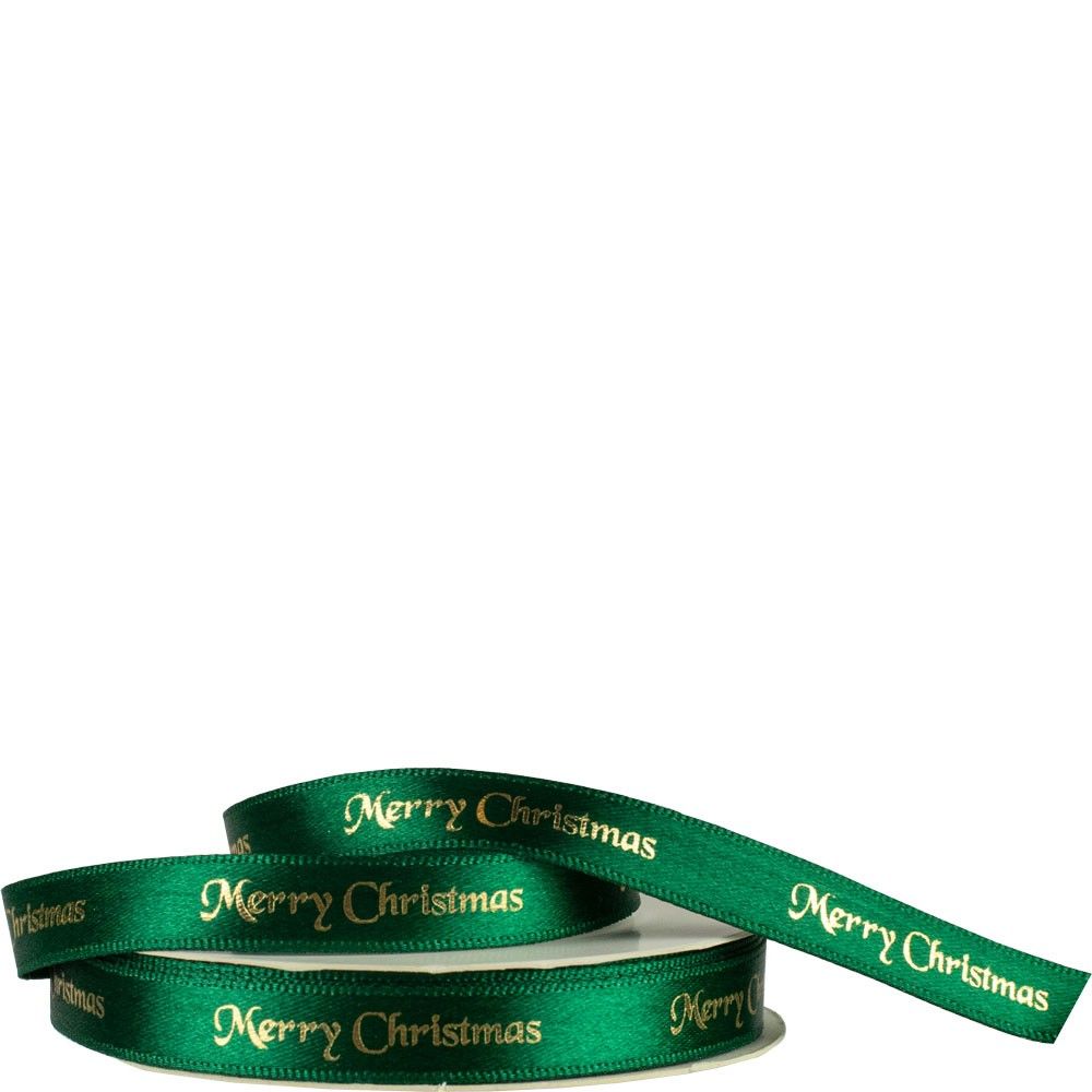 10mm Satin Ribbon � Merry Christmas (Green & Gold)_1