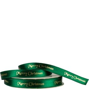 10mm Satin Ribbon  Merry Christmas (Green & Gold)_1