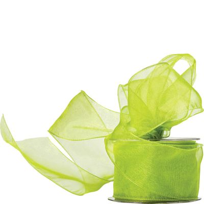 Lime Green 60mm Wired Edge Plain Organza Ribbon