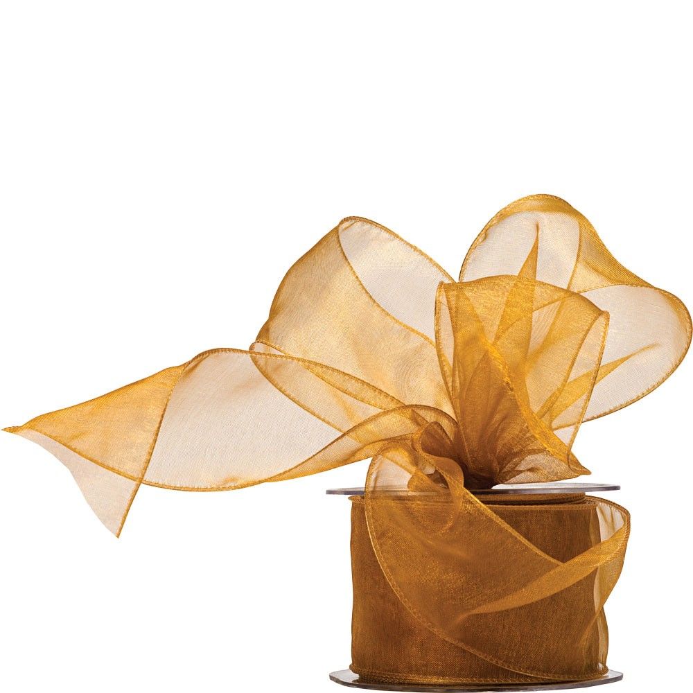 60mm Wired Edge Plain Organza Ribbon � Gold